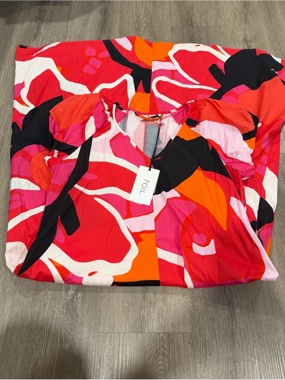 FOIL Floral High-Low Dress in Red-Pink Mix